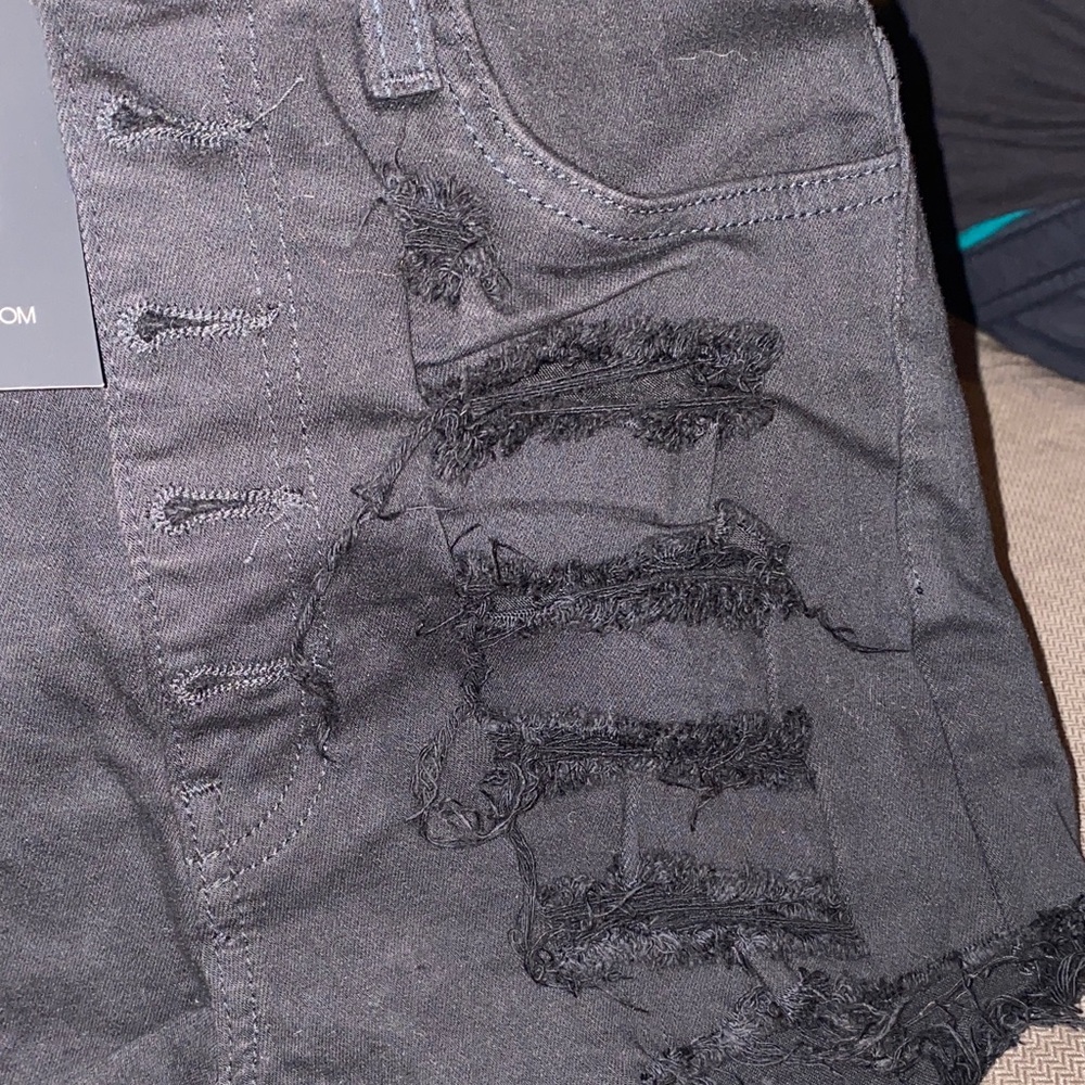 Fashion Nova Black High-Waist Distressed Denim Shorts - Picture 4 of 5